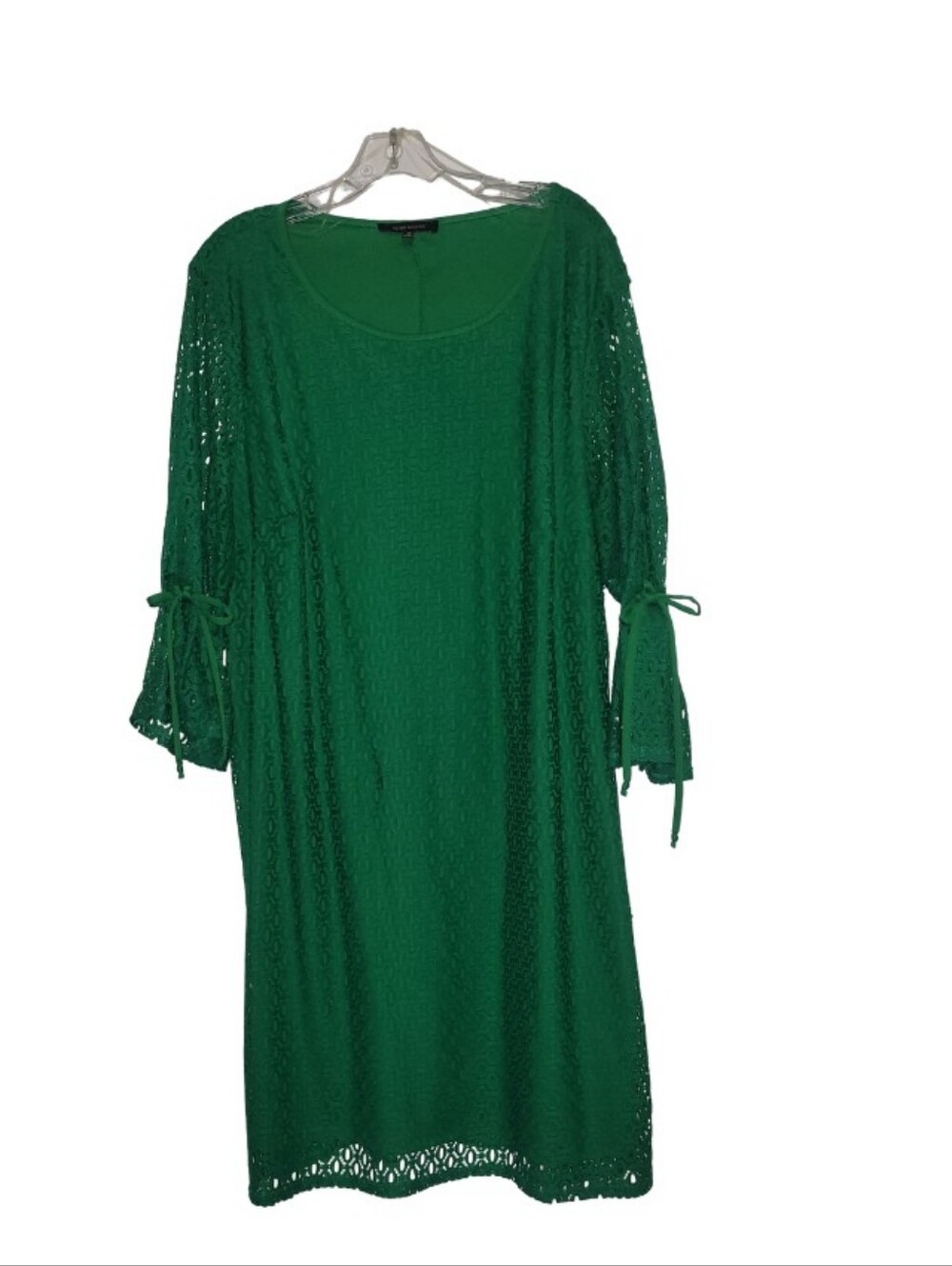Ellen Weaver Green Crochet Tie-Sleeve Women's Dress